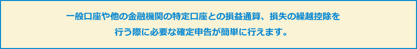 一般口座や他の金融機関の特定口座との損益通算、損失の繰越控除を行う際に必要な確定申告が簡単に行えます。